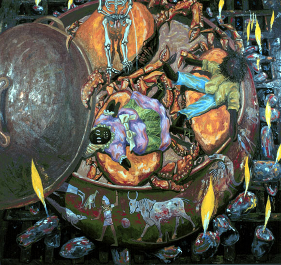 Keith Morrison: "Crabs in a Pot" oil on canvas, " 60 X 64," 1994 